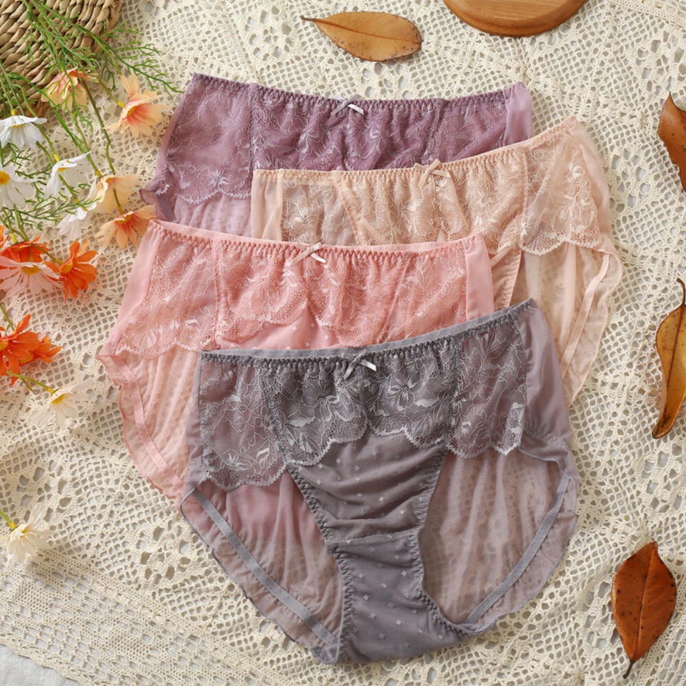 Lace Sheer Lady UnderwearsKnickers Briefs Sexy Retro High Waist Polka Dot Soft - Image 3 of 4