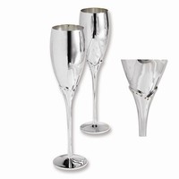 Silver Toasting Flutes Wedding Glasses Crystal Accents - Engraved Free Silver Toasting Flutes Wedding Glasses Crystal Accents - Engraved Free