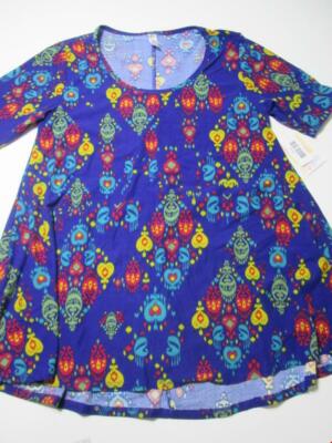 NWT Lula Roe Womens Size S T-Shirt Navy Short Sleeve Slit Side Loose Fit Casual