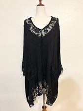 PARMI Black Knit Lace Trim Adjustable Neckline Blouse Dress