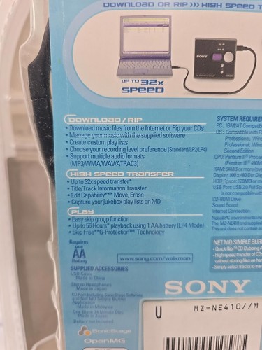 NEW 2003 Sony MZ-NE410 Net MD Walkman Recorder Iconic Retro Tech Nostalgia VTG - Bild 8 von 16