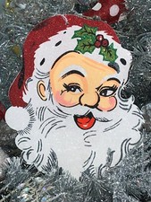 12" GIANT GLITTERY Holly Jolly SANTA FACE ORNAMENT Christmas NEW RAZ 3616382