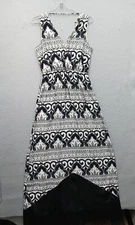Unknown Women's Fit & Flare Maxi Black White Damask Sleeveless
