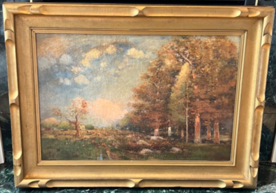 Large Antique painting signed American Oil on Canvas Landscape