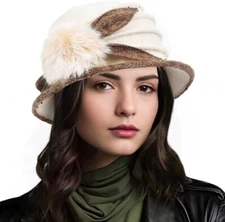 Women Felt Bucket Hat Vintage Floral Wool Dress Winter Hats