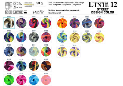 (119,00 /kg) *Linie 12 Street Design Color* ONline, 50g, Socken-Pulloverwolle