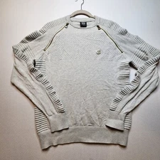 883 Police Mens Sweater Medium Beige Zipper Accents Long Sleeve Pullover