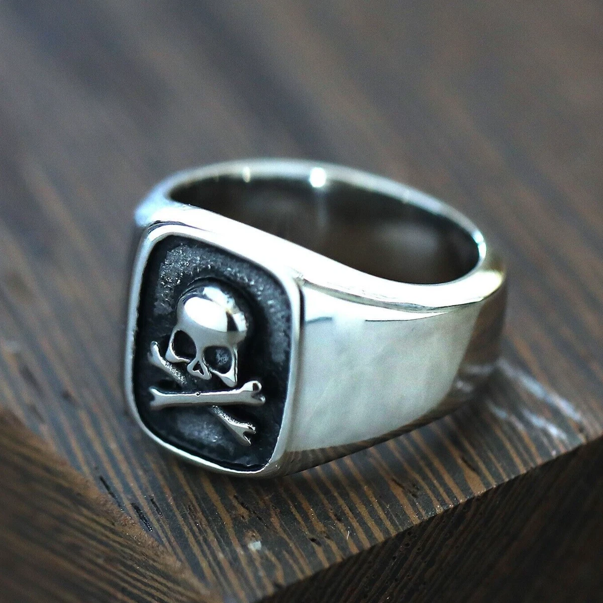 Herren Siegelring Silber 925 Massiv 925er Silber Siegelring „Lucky 13" Mit Totenkopf – Rockabilly Biker Ring, Verschiedene Größen Lucky 13 Ring Rockabilly