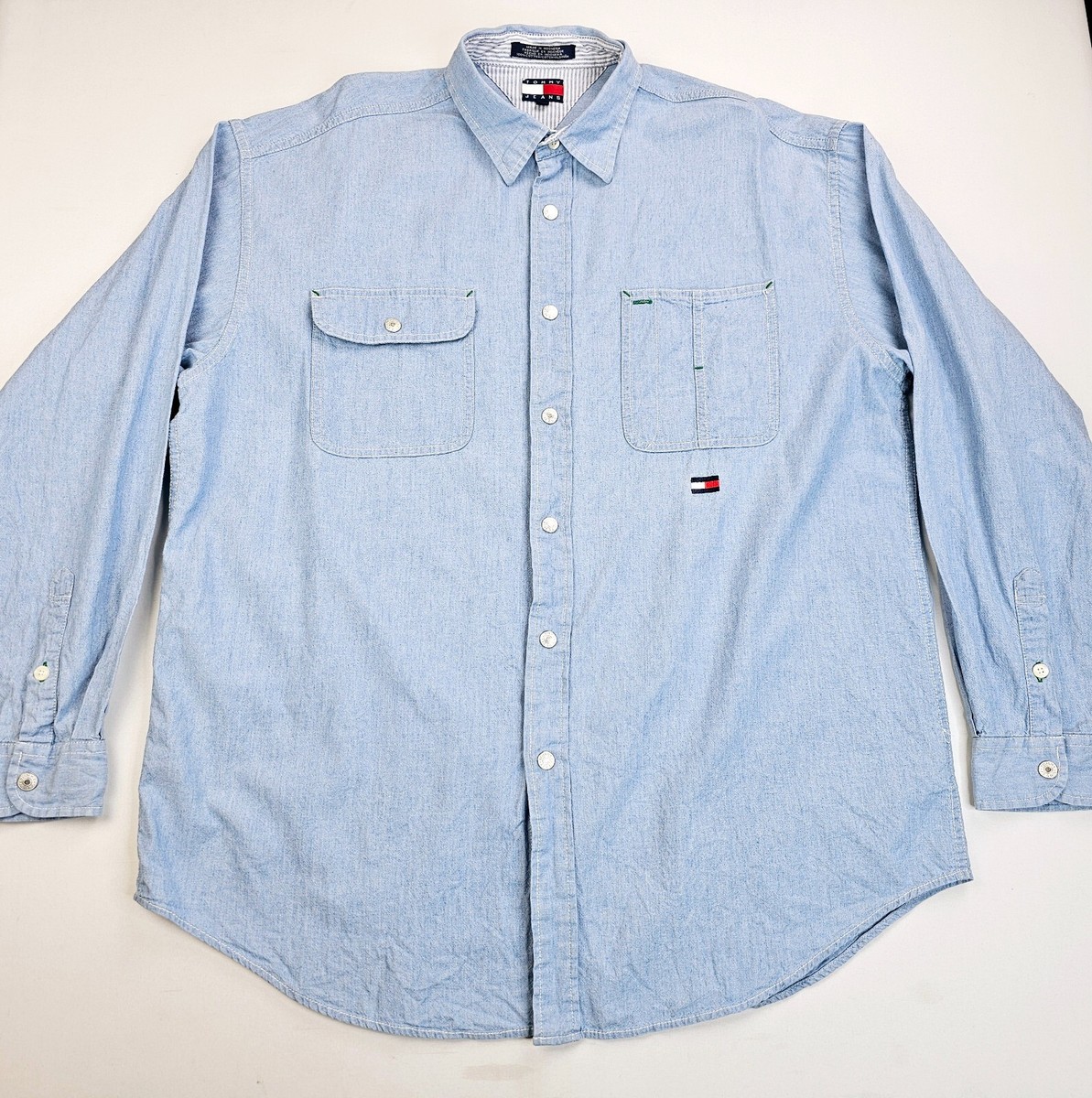 Tommy Jeans Size Large Men's Blue Denim Style Embroidered Neck