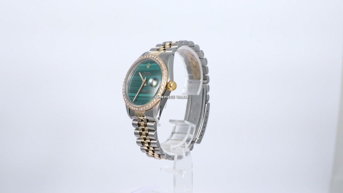 ROLEX DATEJUST 16013 TT STEEL & 18K GOLD 36MM GREEN MALACHITE DIAL