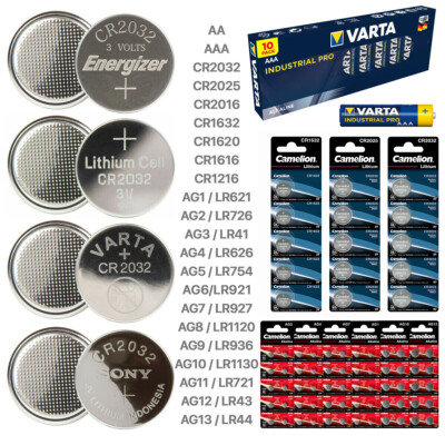 LR1130 LR44 LR41 A76 LR43 LR626 AA AAA CR2032 CR2025 CR2016 CR1632 CR1620 CR1225