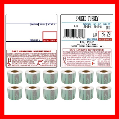 CAS LST-8040 Printing Scale Label, 58 x 60 mm UPC/Safe Handling 12 Rolls