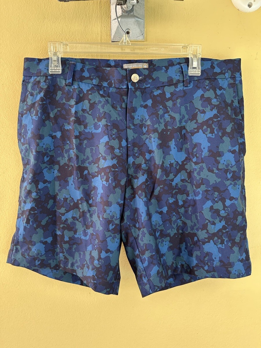 Peter Millar Crown Sport Mens Chino Golf Shorts Size 34 Blue