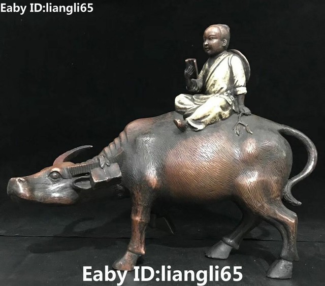 12" Old China Pure Bronze Silver Tongzi Kid Boy Cowboy Ride Cattle Bull Statue 12" Old China Pure Bronze Silver Tongzi Kid Boy Cowboy Ride Cattle Bull Statue