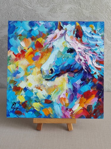 original oil painting Horse colorful impasto artwork Animals wall art 10*10 in - Picture 3 of 10