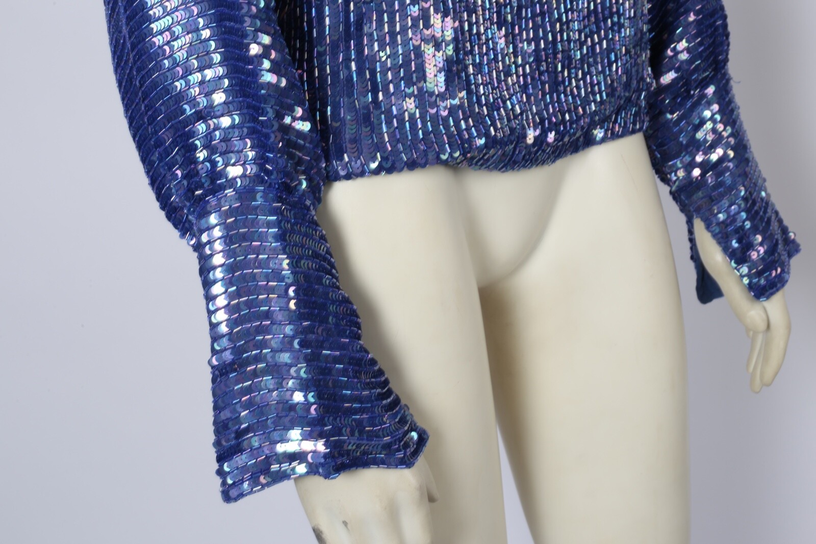 Vintage Sister Max Blue Silk Sequin Long Sleeve 80s Disco Party Blouse Size S image 7