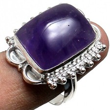 Purple Amethyst Gemstone Handmade 925 Sterling Silver Jewelry Ring Size 8 US