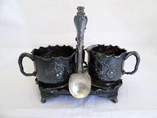 PAIRPOINT MFG CO Quadruple Plate / Creamer / Sugar Bowl / Rack / Including Spoon