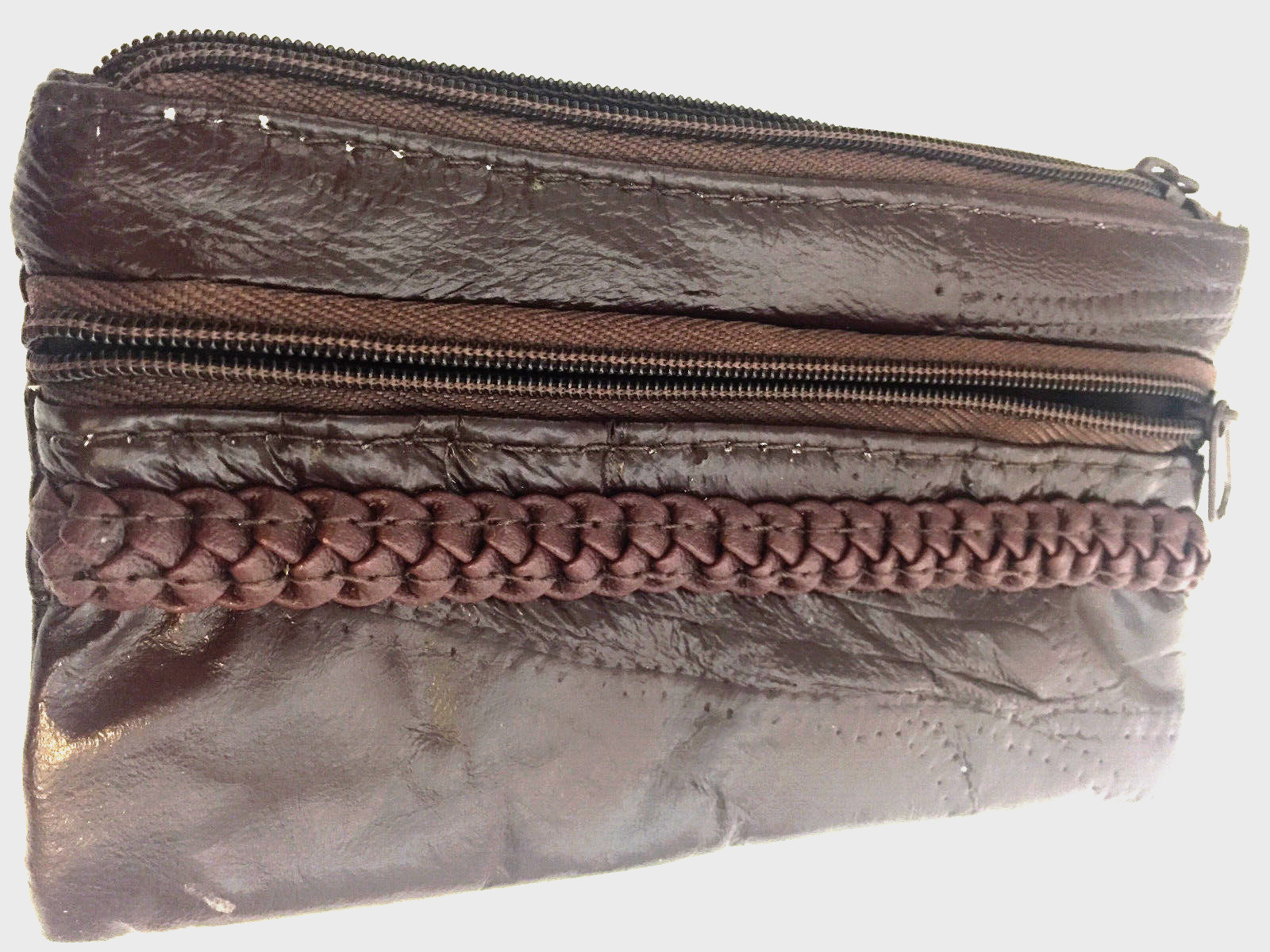Wallet Coin Patchwork Lambskin Leather Braid Trim… - image 3
