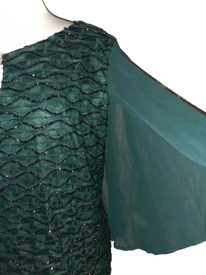 NEW CONNECTED Plus Size 24W Sheath Dress Green Black Sparkles Knee Length - Image 4 of 4