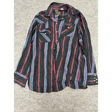 Plains Western Wear Shirt Mens XL Red Blue Striped Pearl Snap Cowboy Casual