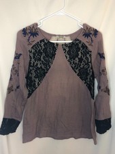 Gimmicks Top shirt mocha Brown gauzy Embroide...