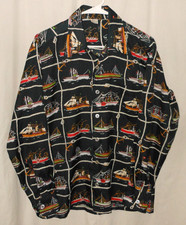 Vintage 70's Polyester Shirt Nautical Ships Anchors Rope Disco Medium
