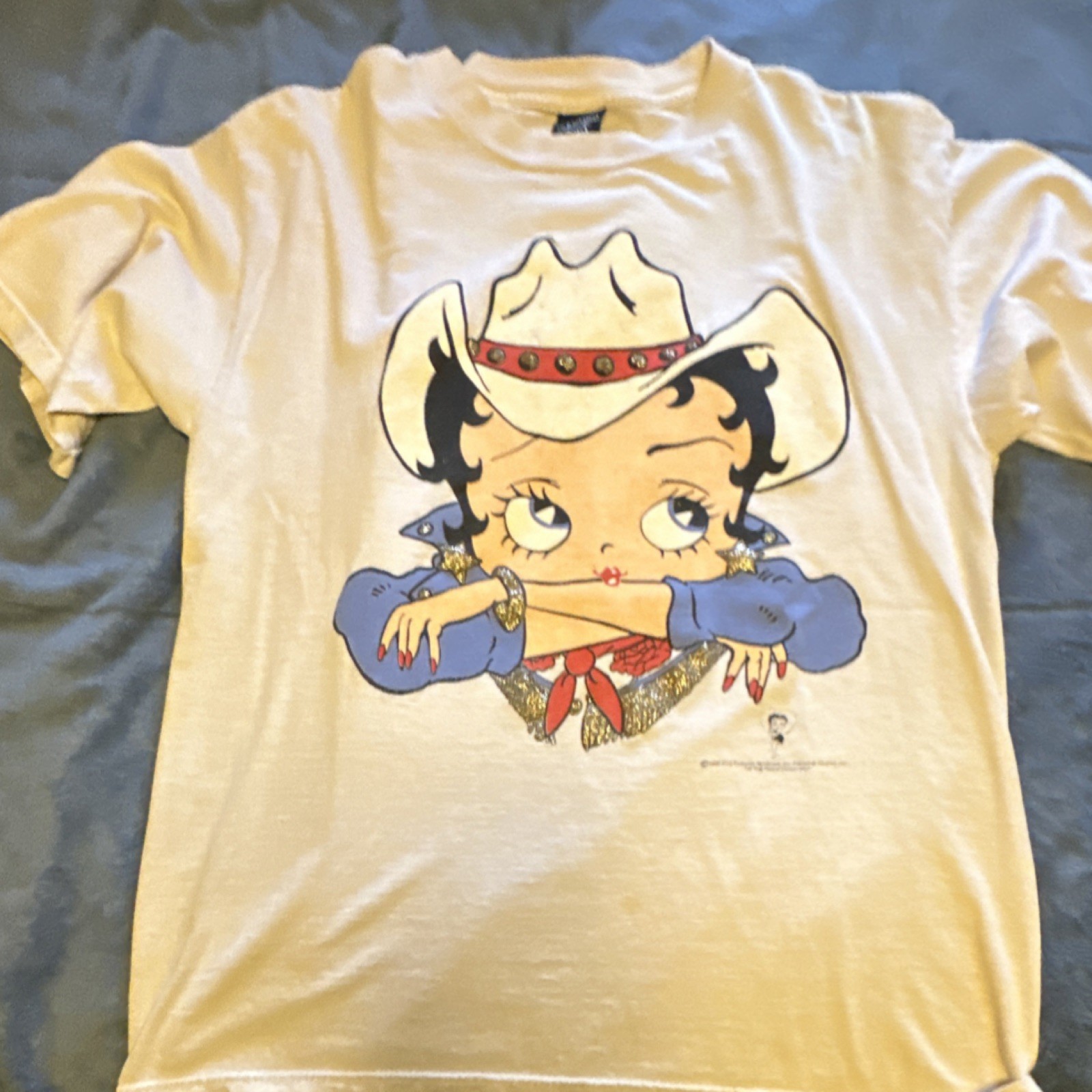 Diamond Dust Betty Boop Cowboy Graphic Vintage 1996 Men's T-Shirt Size L White