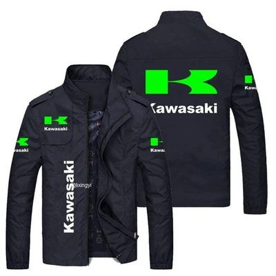 MARKENLOS Men's Jacket Kawasaki Motorcycle Logo Printed Fashion Windbreaker Sportswear-