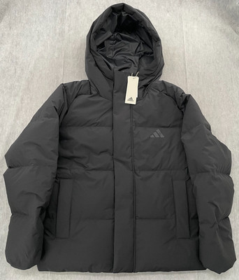 Adidas Jacket Adult Medium Black Down Puff HD Hooded Full Zip Climawarm Mens NEW