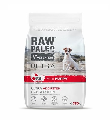 RAW PALEO Ultra Beef Mini Puppy hypoallergenes Trockenfutter für Welpen 750g