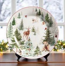 1 Pottery Barn Enchanted Forest Dinner Plate 10.75" NEW Christmas Holiday