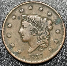 1837 Coronet Head Large CenT 1c XF Extra Fine Nice Original Color