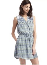 Gap Women's Blue Floral Medallion Sleeveless V-Neck Tie Waist Dress Size M NWT