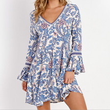 Spell & the Gypsy Size Large Dress Etienne Monaco Playdress Blue Long Sleeve