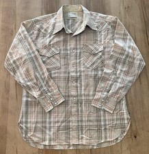 VTG Pendleton Western Wear 100 Virgin Wool XL Pearl Snap Shirt, Beige Brown