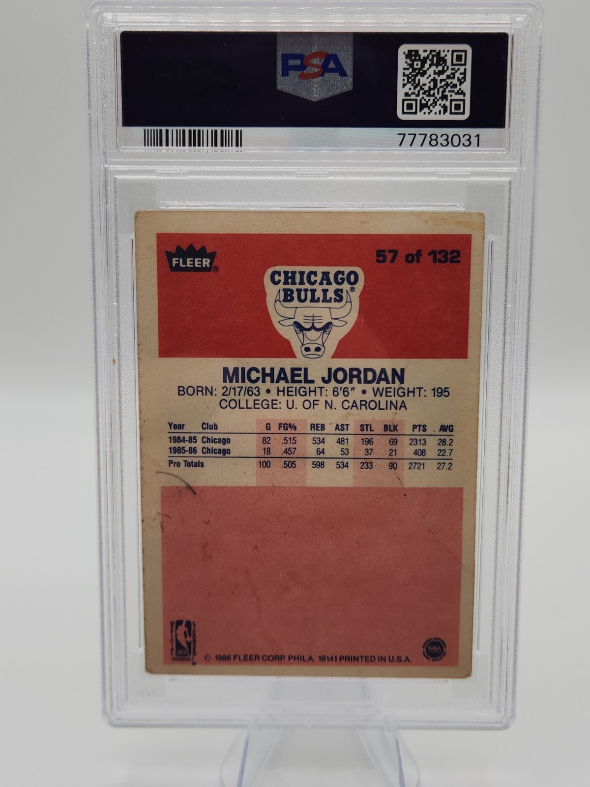 1986-87 Fleer - Michael Jordan #57 - Original Rookie Card PSA Graded "Authentic" view 2