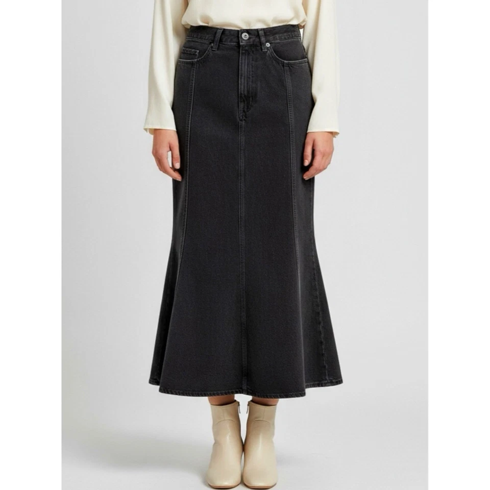 $135 NWT COS Paneled Flared Denim Maxi Skirt, Black, 6 (US) - Image 4 of 4
