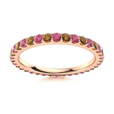 Full Eternity Round Smoky Quartz  Pink Topaz 925 Silver Rose Plated Women Ring