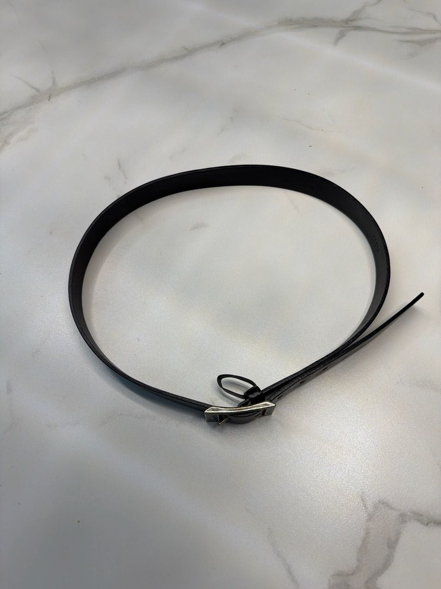 Prada Vintage Thin Black Leather Belt with Silver Square Buckle | eBay