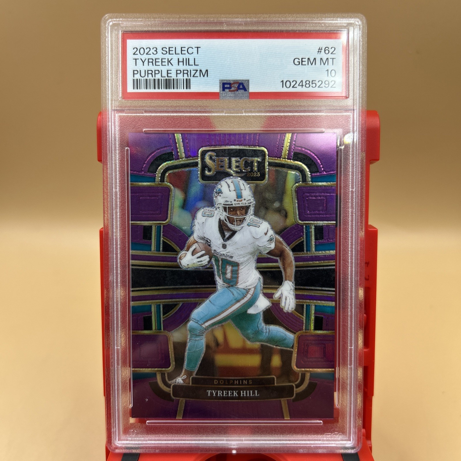 Tyreek Hill 2023 Panini Select Purple Prizm 53/75 #62 Miami Dolphins PSA 10