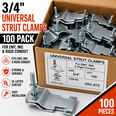 100 Pack 3/4'' Universal Strut Clamps for EMT IMC Rigid Conduit UL Listed