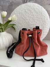 Owen Barry Suede Bucket Bag – Coral colour– Handmade in UK, Made In England