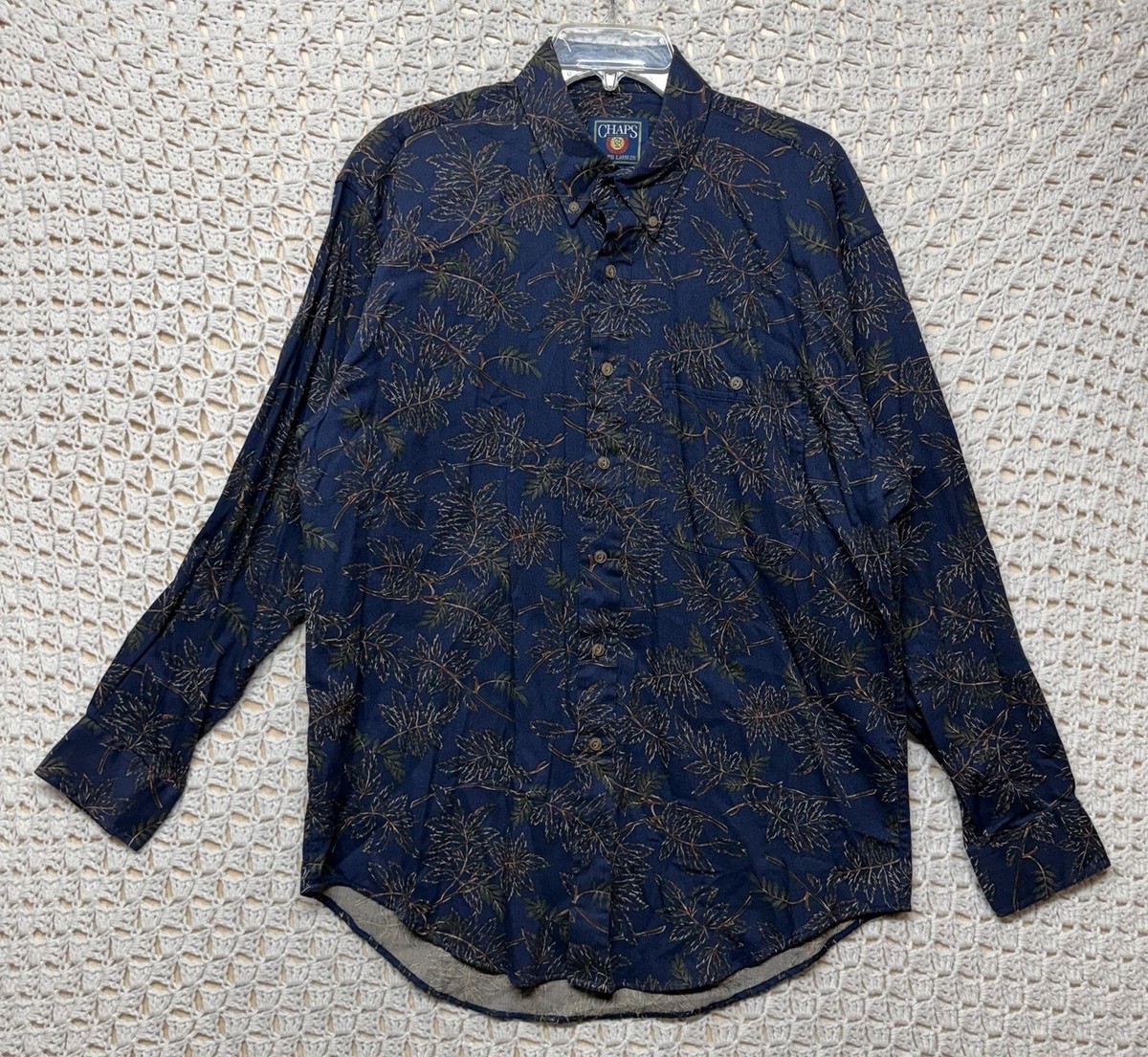 Vintage 90s Chaps Ralph Lauren Shirt Mens L Navy Blue Button Down