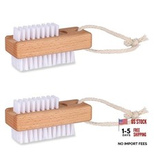 Wooden Nail Brush set, Two-Sided Wooden Fingernail Nail Scrubber Brush with