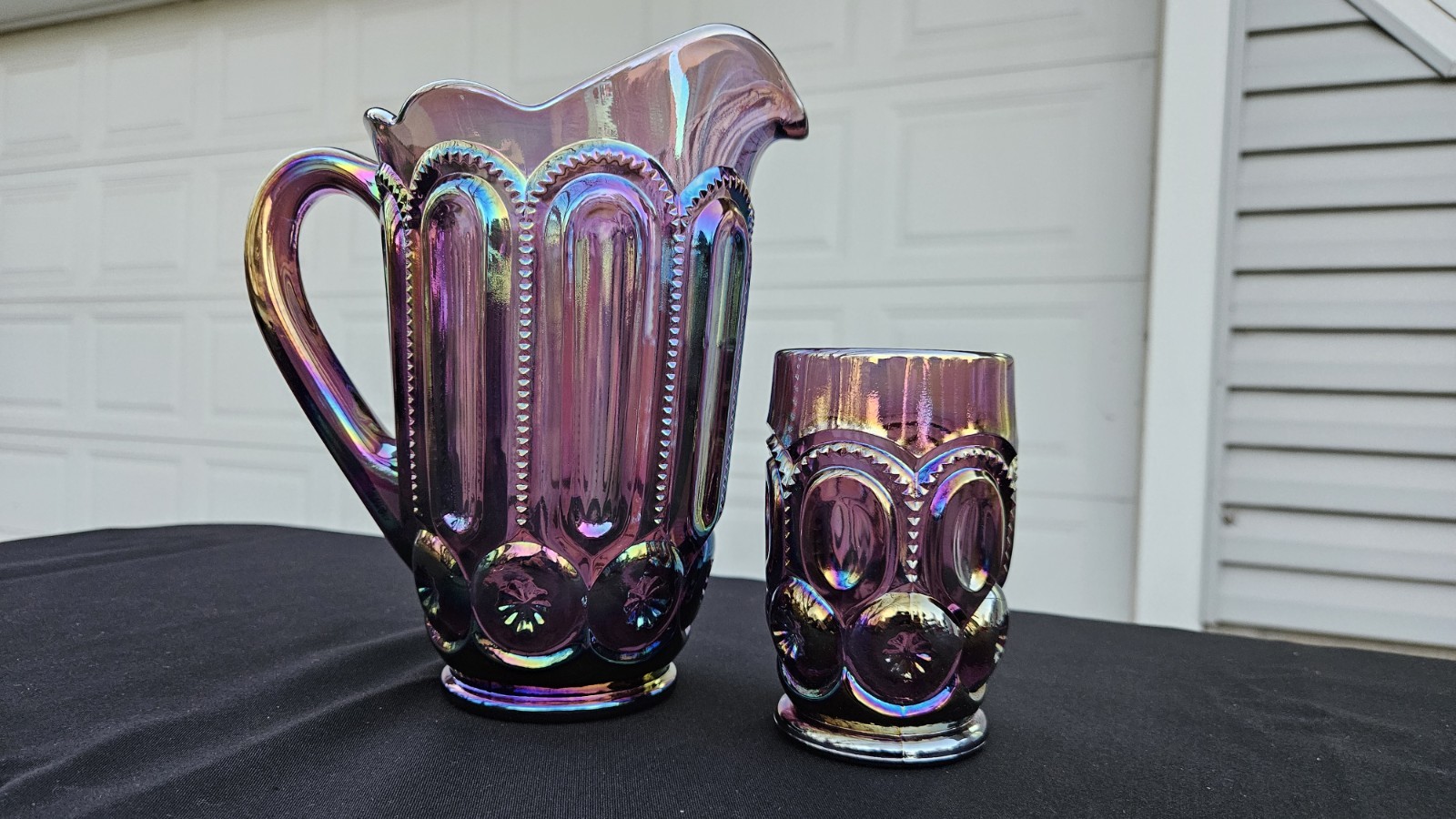 Weishar Moon And Star Amethyst Carnival Fullsize Water Set Pitcher 6 Tumblers