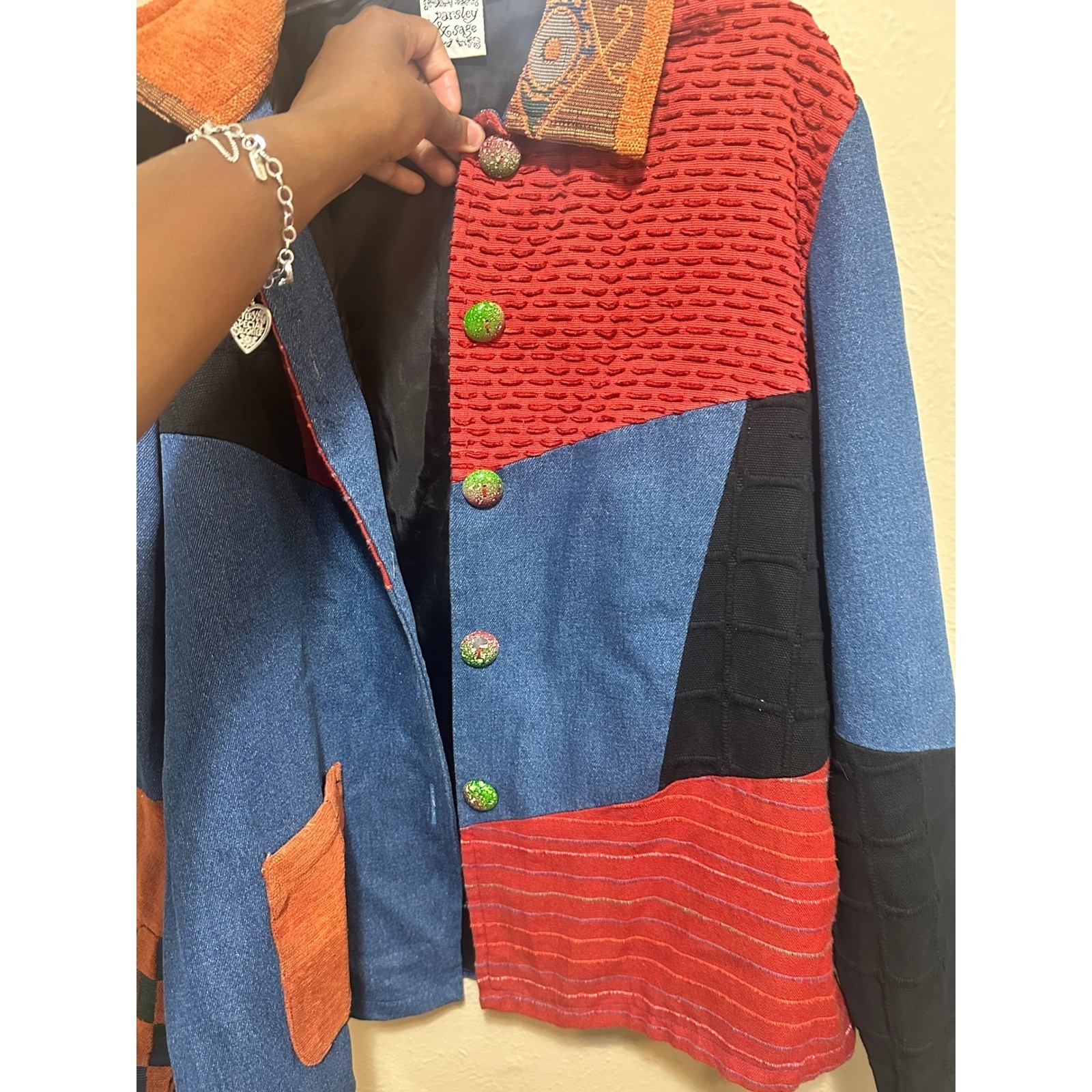 Parsley & Sage Jacket M Patchwork Multicolor Butt… - image 8