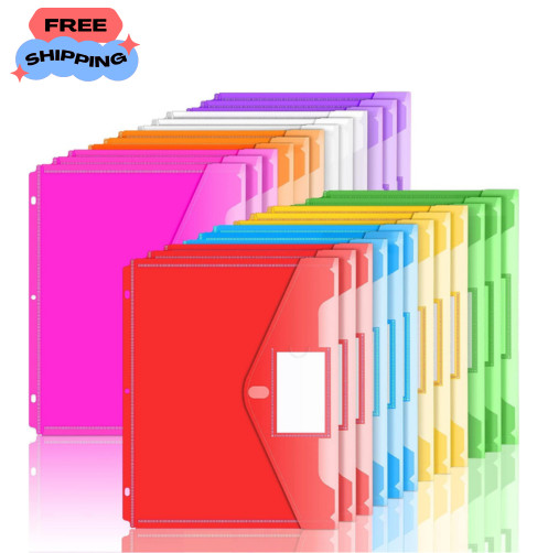 Binder Pocket, 24 Pack Super Heavyweight Poly Binder Pocket Tight Closure, Bind