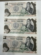 20 VEINTE PESOS ORO 1983 3 bills consecutive series perfect condition