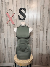 Olive Green Bodycon Mini Dress XS Ruched Cutout Side Clubwear